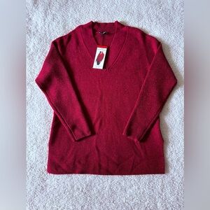Hilary Radley Sparkle Knit V-Neck Long Sleeve Sweater Burgundy Size Medium New